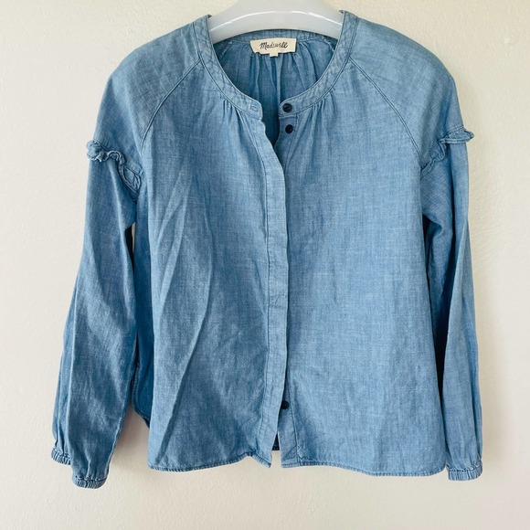 Madewell Size S Light Blue Denim Ruffle Shirt - Picture 11 of 11